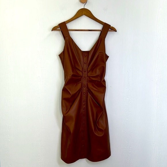 Guess - Pleather Brown Midi Button Down Strap Pocket Dress Size 4 - Picture 7 of 13
